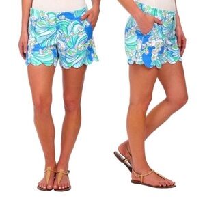 LILLY PULITZER Blue Coastal Buttercup Scalloped Shorts, Size 00